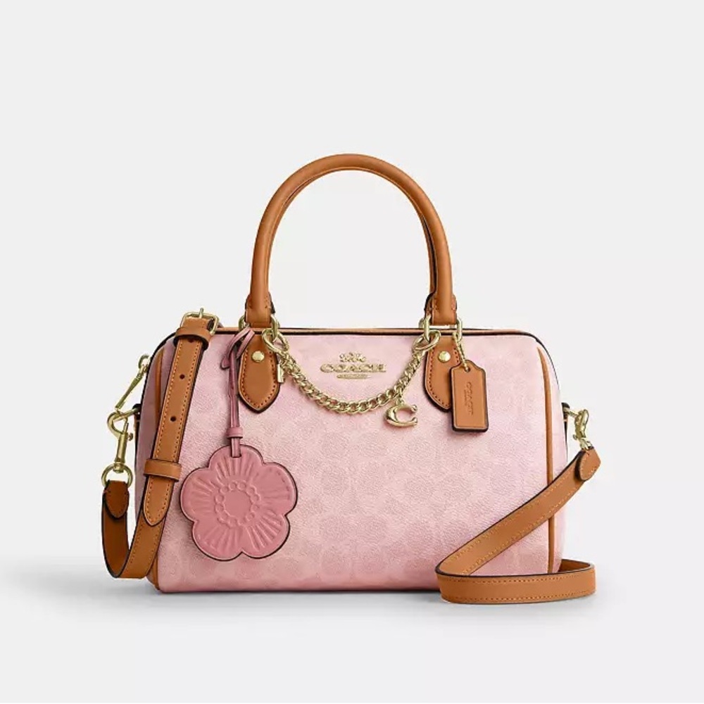 COACH Rowan Satchel Bag In Powder Pink Medium With Charms NWT in Box
